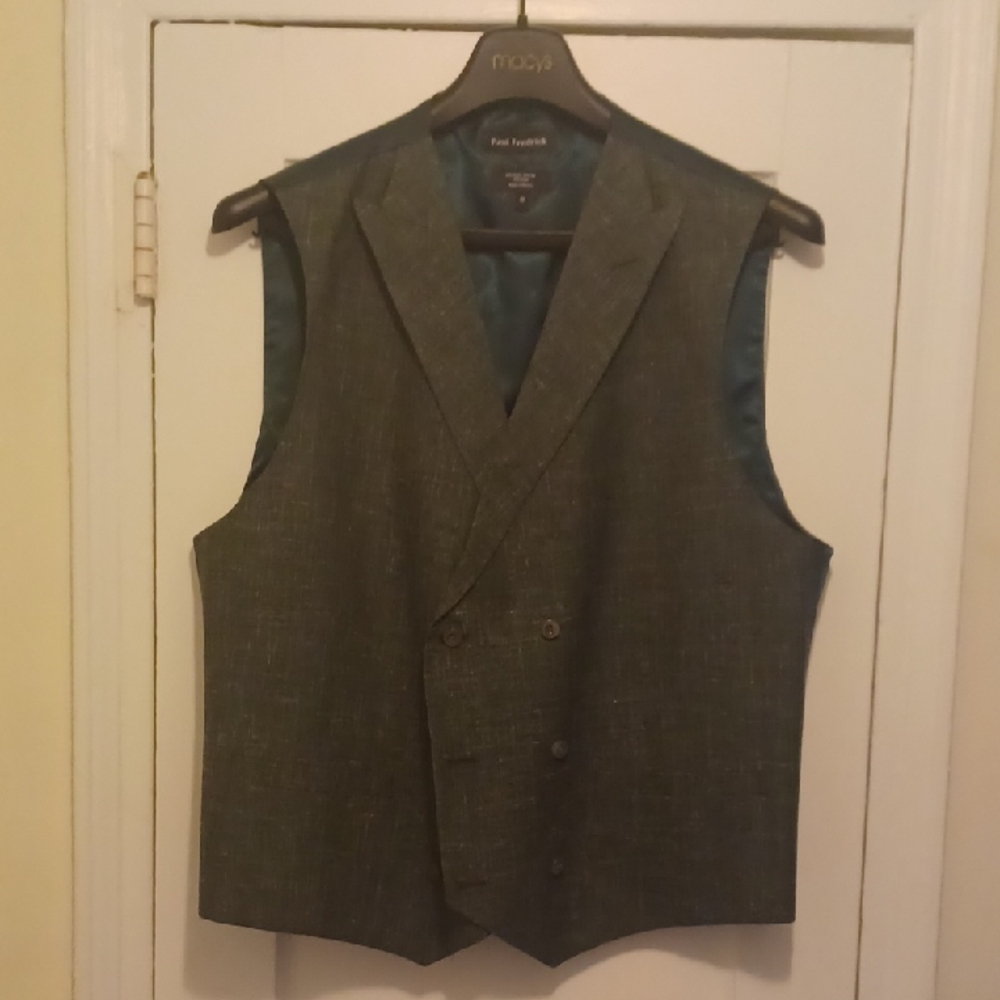 Men's Paul Fredrick Green Double Breasted Vest W/peak Lapels. Sz 46R